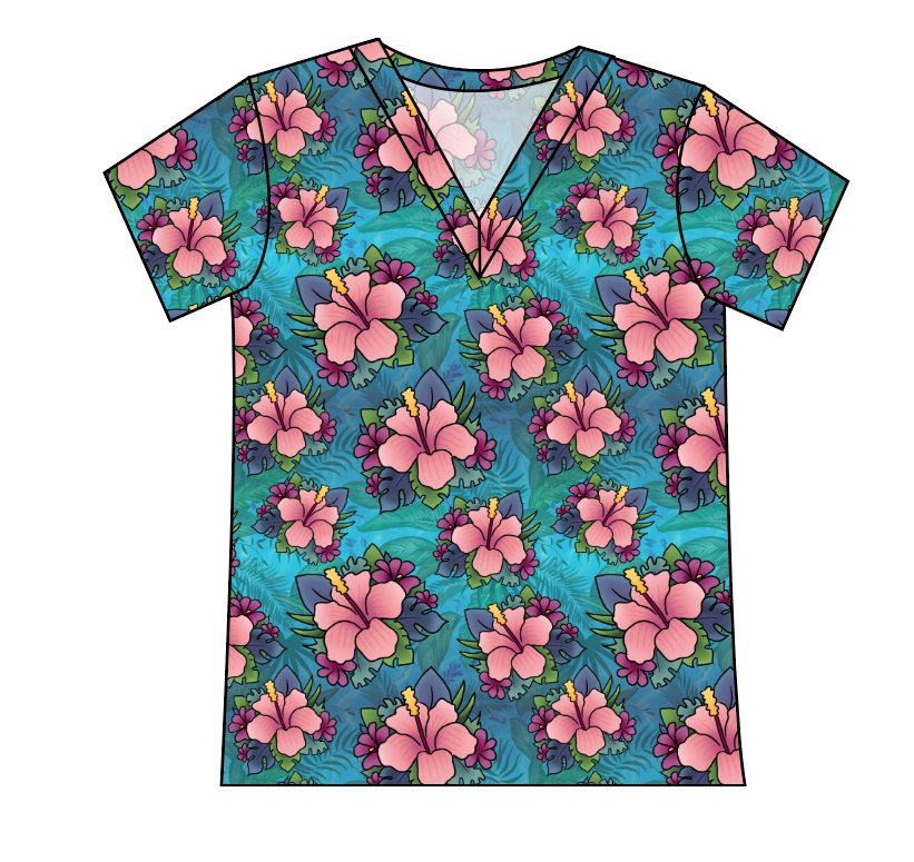 Hawaiian Floral Ladies' Slouchy V-Neck Tee