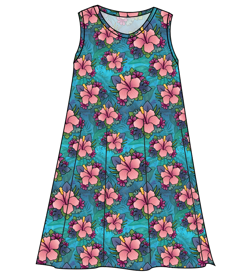 Hawaiian Floral Ladies' Swing Dress