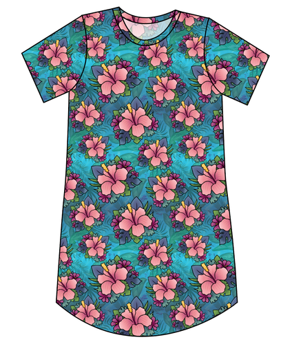 Hawaiian Floral Ladies' T-Shirt Dress