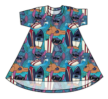 Load image into Gallery viewer, Surfing Alien Basic T-Shirt Dress