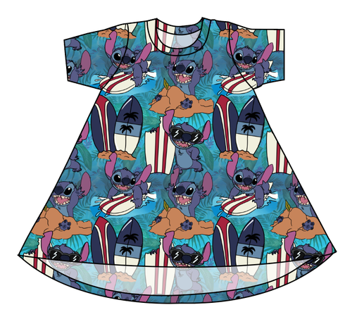 Surfing Alien Basic T-Shirt Dress