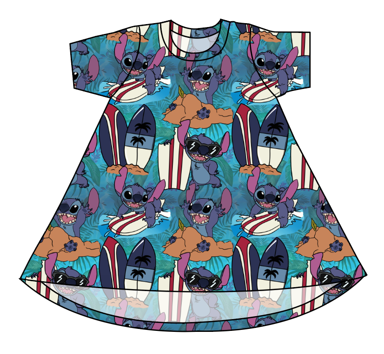 Surfing Alien Basic T-Shirt Dress