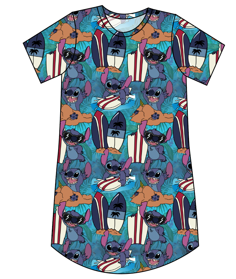 Surfing Alien Ladies' T-Shirt Dress