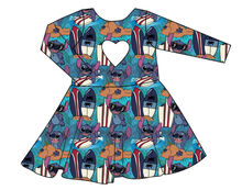 Load image into Gallery viewer, Surfing Alien Molly Heart Back Twirly Dress