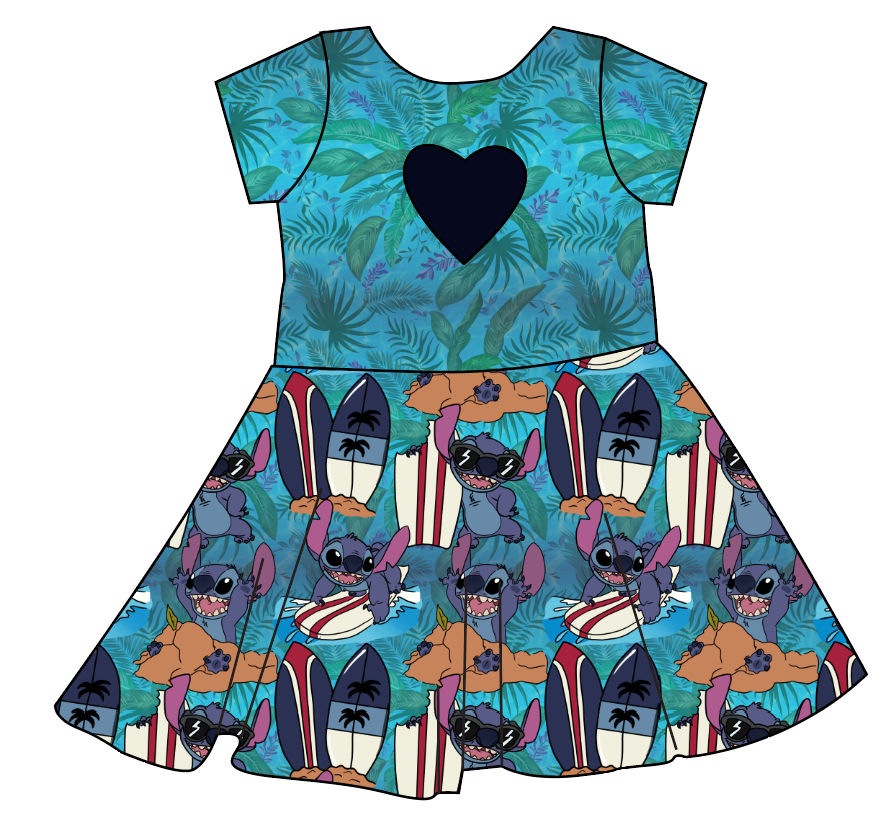 Surfing Alien Molly Heart Back Twirly Dress