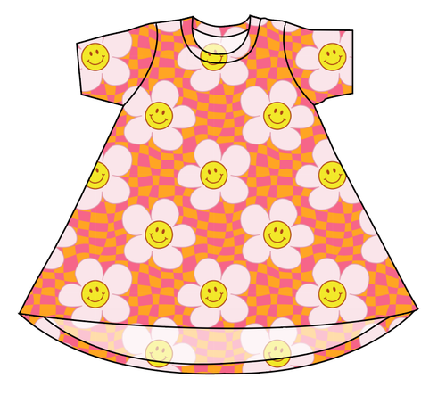 Smiley Flowers Basic T-Shirt Dress