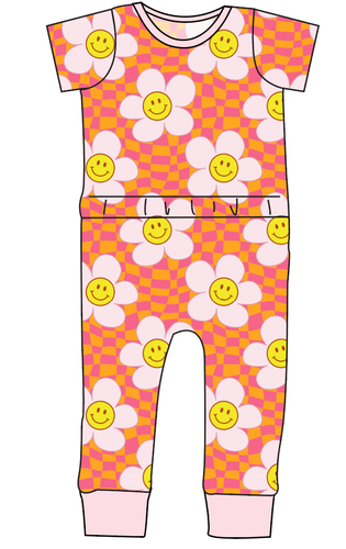 Smiley Flowers Bennett Pants and Shorts Length T-Shirt Romper