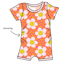 Load image into Gallery viewer, Smiley Flowers Grow With Me Pants And Shorts Romper