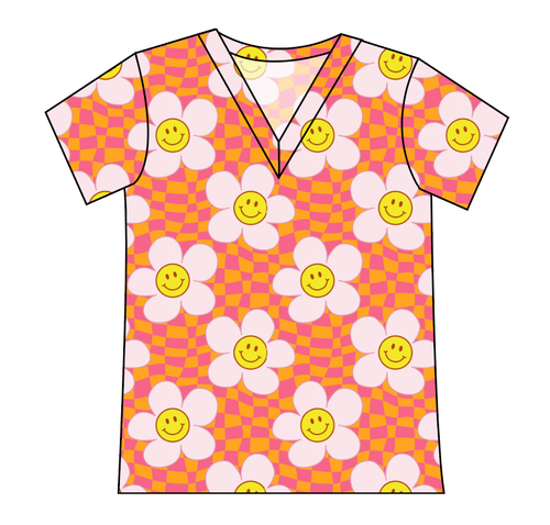 Smiley Flowers Ladies' Slouchy V-Neck Tee