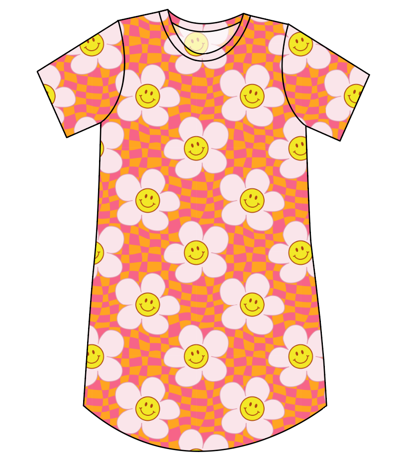 Smiley Flowers Ladies' T-Shirt Dress