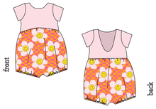 Load image into Gallery viewer, Smiley Flowers Low Back Romper and Bubble Romper
