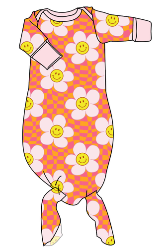 Smiley Flowers Newborn Knotted Gown