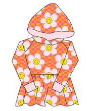 Load image into Gallery viewer, Smiley Flowers Peplum Hoodie (or Crewneck)