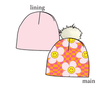 Load image into Gallery viewer, Smiley Flowers Slouchy Beanie (Reversible!)