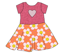 Load image into Gallery viewer, Smiley Flowers Molly Heart Back Twirly Dress