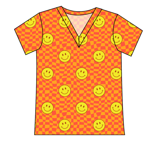 Smiley Checks Ladies' Slouchy V-Neck Tee