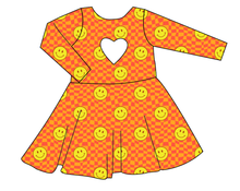 Load image into Gallery viewer, Smiley Checks Molly Heart Back Twirly Dress
