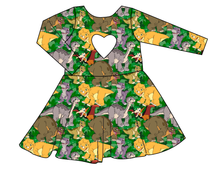 Load image into Gallery viewer, Prehistoric Pals Molly Heart Back Twirly Dress