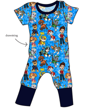 Load image into Gallery viewer, Blue Pup Boogie Grow With Me Pants And Shorts Romper