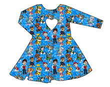 Load image into Gallery viewer, Blue Pup Boogie Molly Heart Back Twirly Dress