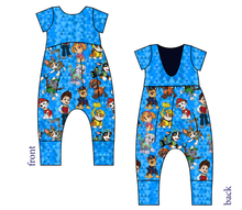 Load image into Gallery viewer, Blue Pup Boogie Low Back Romper and Bubble Romper