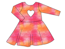 Load image into Gallery viewer, Sunset Watercolour Molly Heart Back Twirly Dress