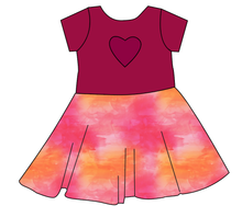 Load image into Gallery viewer, Sunset Watercolour Molly Heart Back Twirly Dress