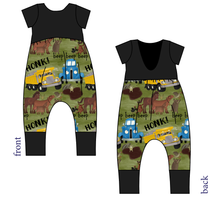 Load image into Gallery viewer, Blue Truck and Friends Low Back Romper and Bubble Romper