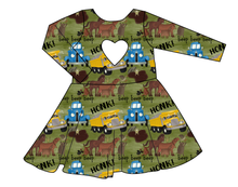 Load image into Gallery viewer, Blue Truck and Friends Molly Heart Back Twirly Dress