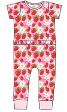 Load image into Gallery viewer, Strawberry Blossoms Bennett Pants and Shorts Length T-Shirt Romper
