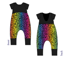 Load image into Gallery viewer, Neon Leopard Low Back Romper and Bubble Romper