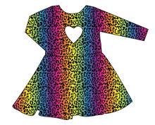 Load image into Gallery viewer, Neon Leopard Molly Heart Back Twirly Dress