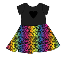 Load image into Gallery viewer, Neon Leopard Molly Heart Back Twirly Dress