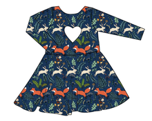 Load image into Gallery viewer, Frolicking Foxes Molly Heart Back Twirly Dress