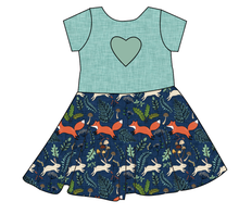 Load image into Gallery viewer, Frolicking Foxes Molly Heart Back Twirly Dress