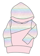 Load image into Gallery viewer, Pastel Watercolour Stripes Grow With Me Hoodie (or Crewneck)
