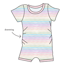 Load image into Gallery viewer, Pastel Watercolour Stripes Grow With Me Pants And Shorts Romper