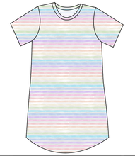 Load image into Gallery viewer, Pastel Watercolour Stripes Ladies' T-Shirt Dress
