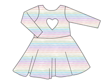 Load image into Gallery viewer, Pastel Watercolour Stripes Molly Heart Back Twirly Dress