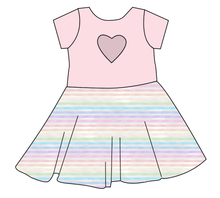 Load image into Gallery viewer, Pastel Watercolour Stripes Molly Heart Back Twirly Dress