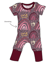 Load image into Gallery viewer, Soft Pink Rainbows Grow With Me Pants And Shorts Romper