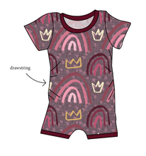 Load image into Gallery viewer, Soft Pink Rainbows Grow With Me Pants And Shorts Romper