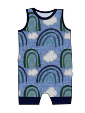Load image into Gallery viewer, Soft Blue Rainbows Emmett Pants And Shorts T-Shirt Romper