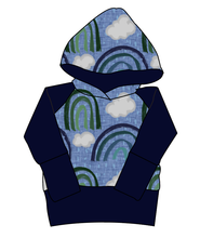 Load image into Gallery viewer, Soft Blue Rainbows Grow With Me Hoodie (or Crewneck)