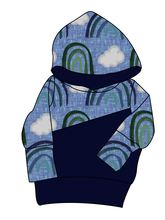 Load image into Gallery viewer, Soft Blue Rainbows Grow With Me Hoodie (or Crewneck)