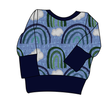 Load image into Gallery viewer, Soft Blue Rainbows Grow With Me Hoodie (or Crewneck)