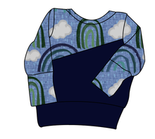 Load image into Gallery viewer, Soft Blue Rainbows Grow With Me Hoodie (or Crewneck)
