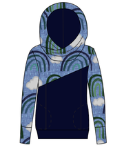 Load image into Gallery viewer, Soft Blue Rainbows Ladies Hoodie