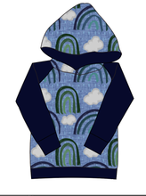 Load image into Gallery viewer, Soft Blue Rainbows Ladies Hoodie
