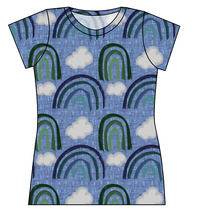 Load image into Gallery viewer, Soft Blue Rainbows Ladies' Basic Tee